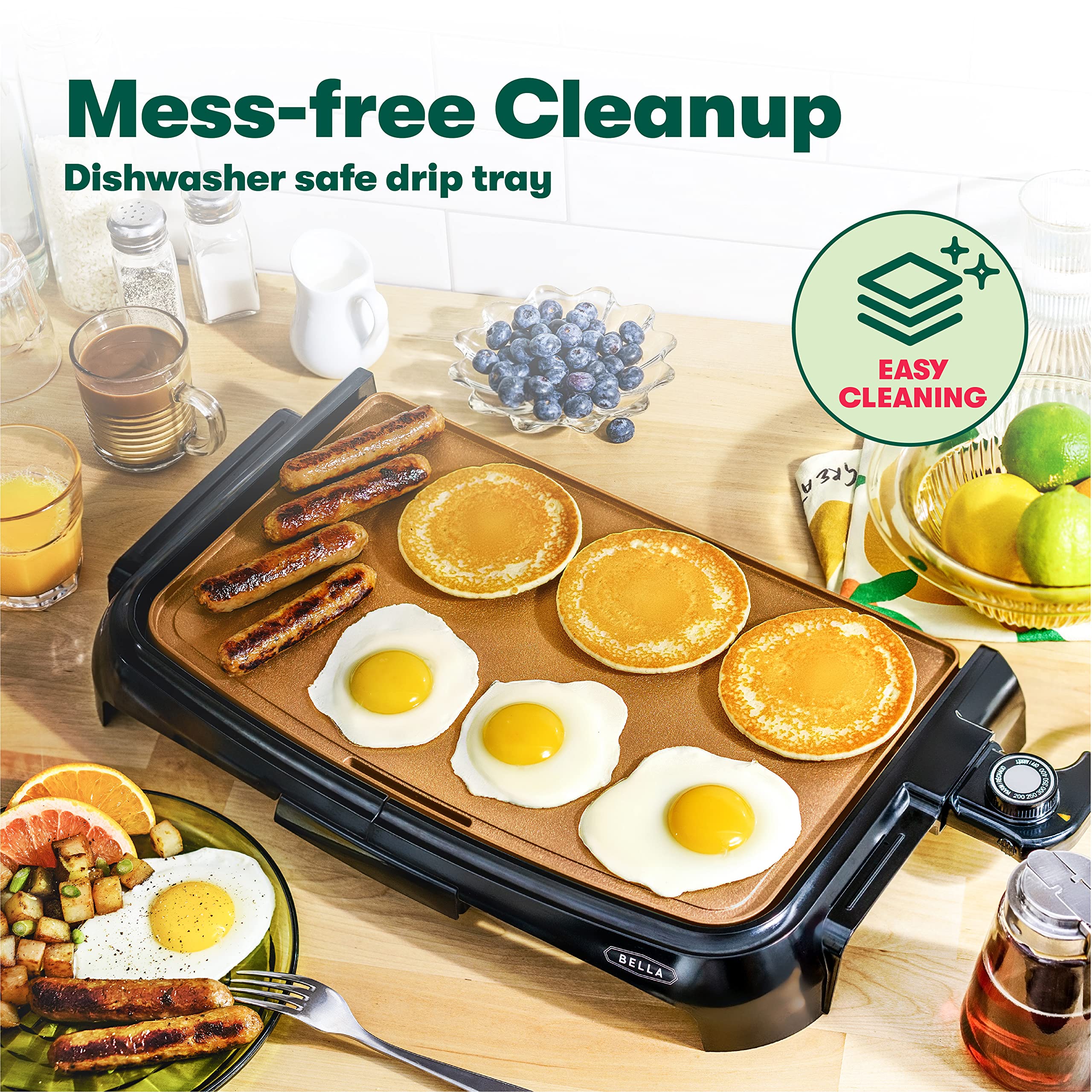 Bella Griddle Ceramic Copper Ti, Healthy-Eco Non-Stick Coating, Hassle-Free Clean Up, Large Submersible Cooking Surface, 10 X
